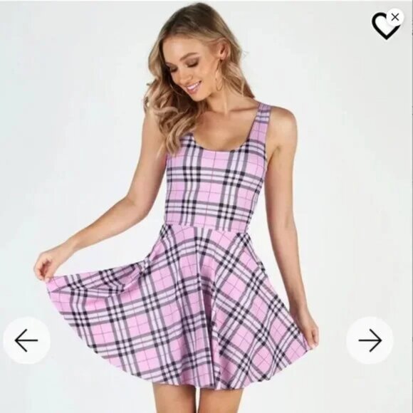 Blackmilk Tartan Sugar Scoop Skater Dress - Limited Style Pink & Black Plaid XL - Picture 2 of 13